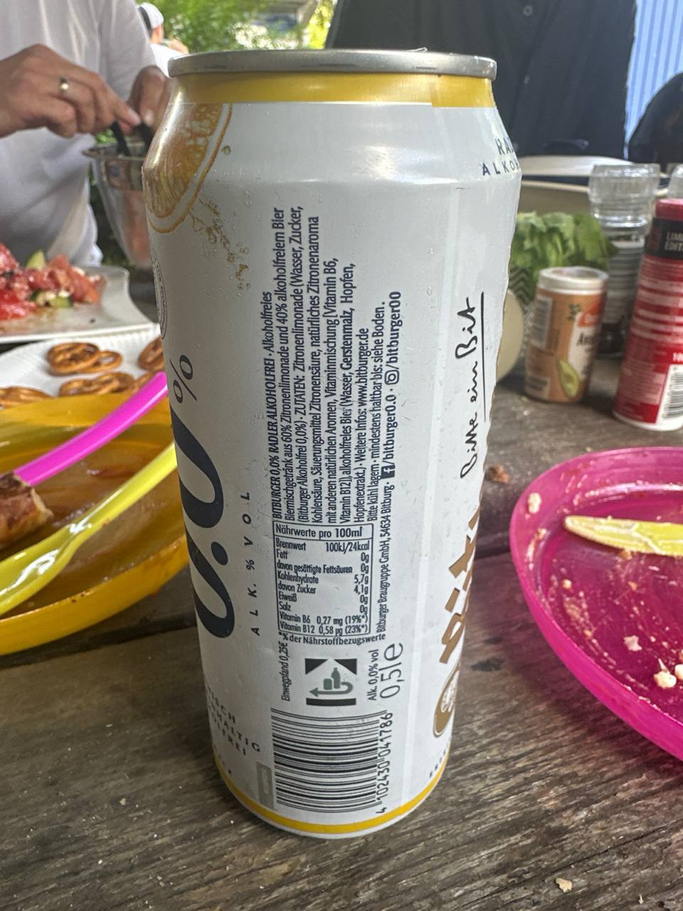 Bitburger 0,0% Radler alkoholfrei, Rücketikett
