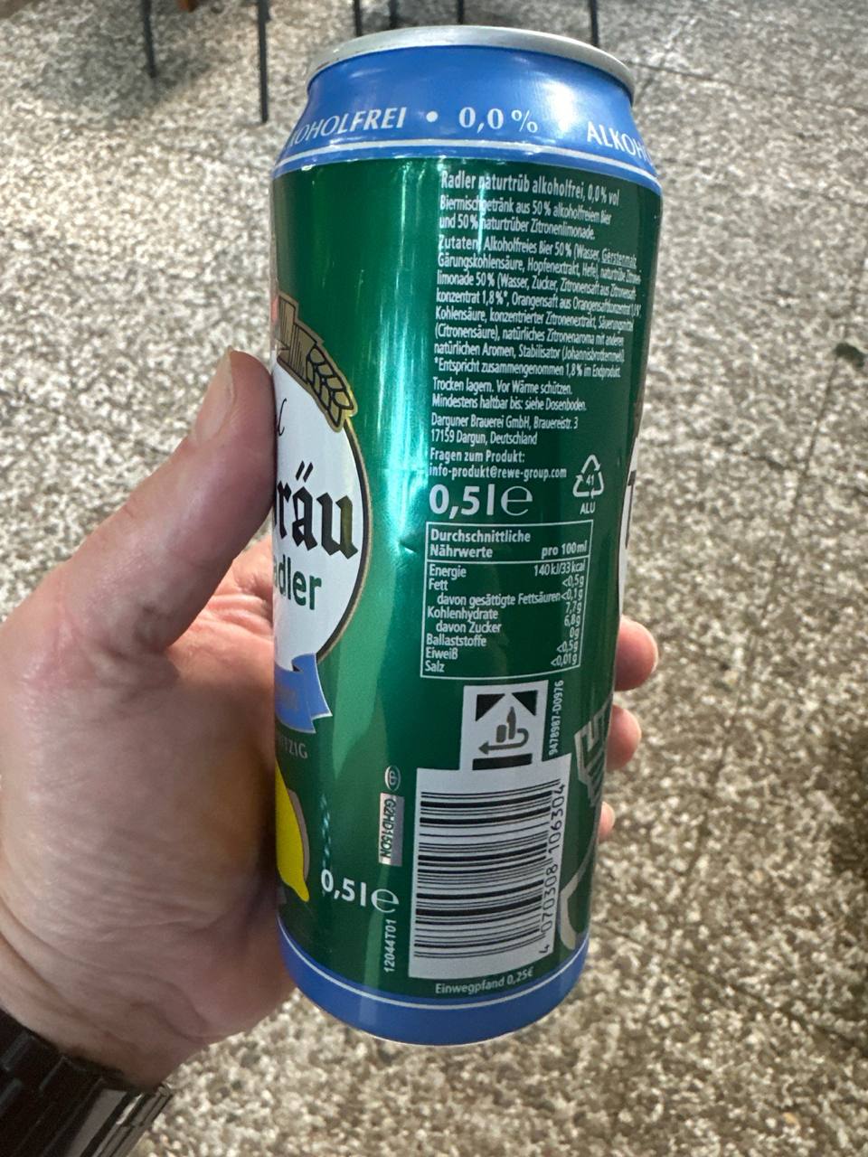Original Turmbräu NaturRadler 0,0% alkoholfrei, Rücketikett