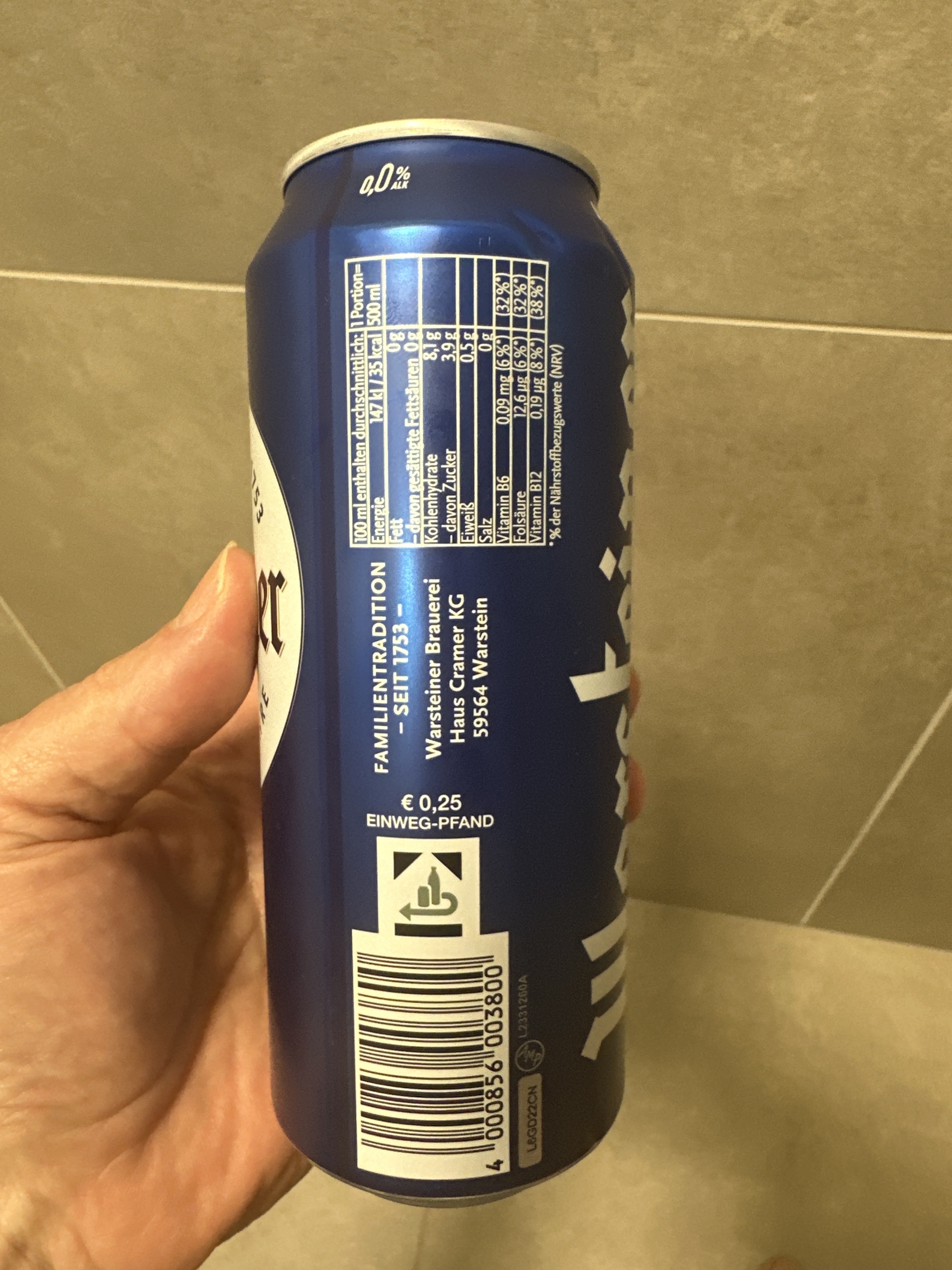 Warsteiner Alkoholfrei 0,0% isotonisch, Rücketikett